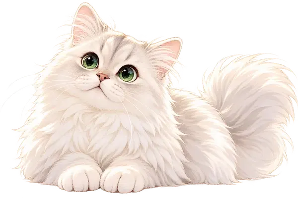 めめちゃん(白くて毛の長い猫のイラスト)